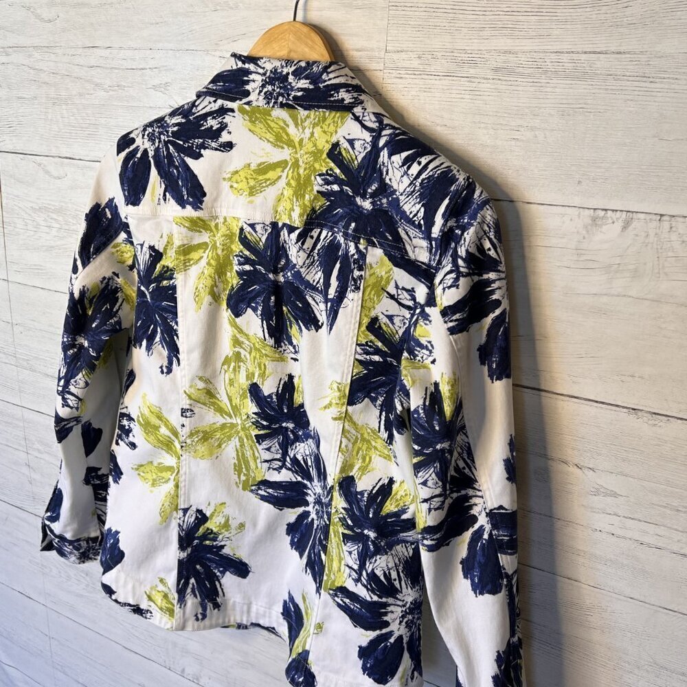 Addition by Chicos Jacket Womens Size 1 Blue and Green Floral White Denim - Picture 12 of 15